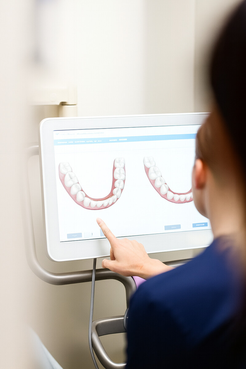 Patient viewing a digital 3D model of teeth during Invisalign treatment planning