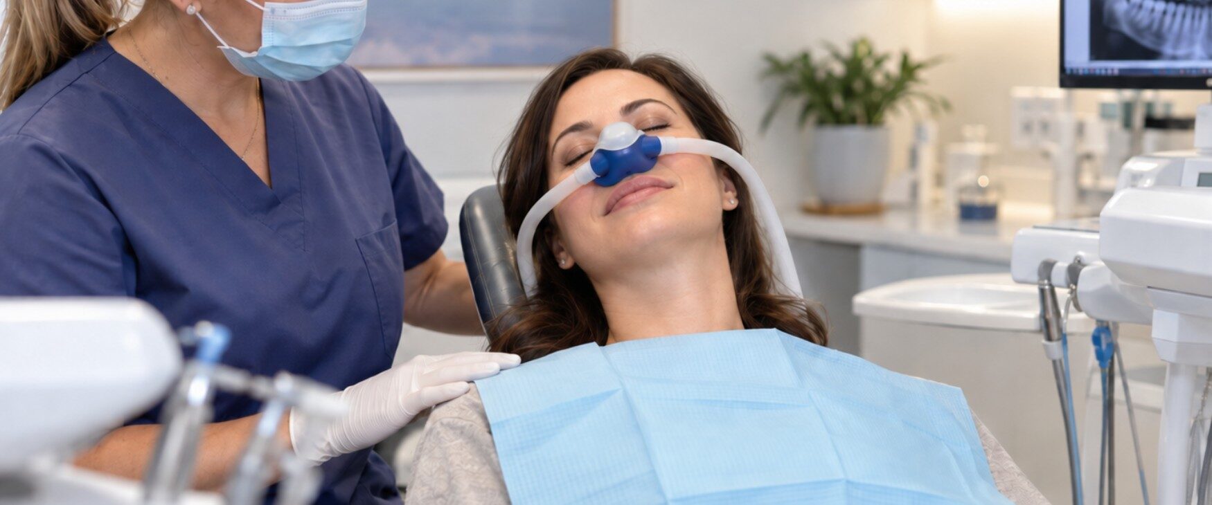 Patient receiving sedation for dental implant anxiety